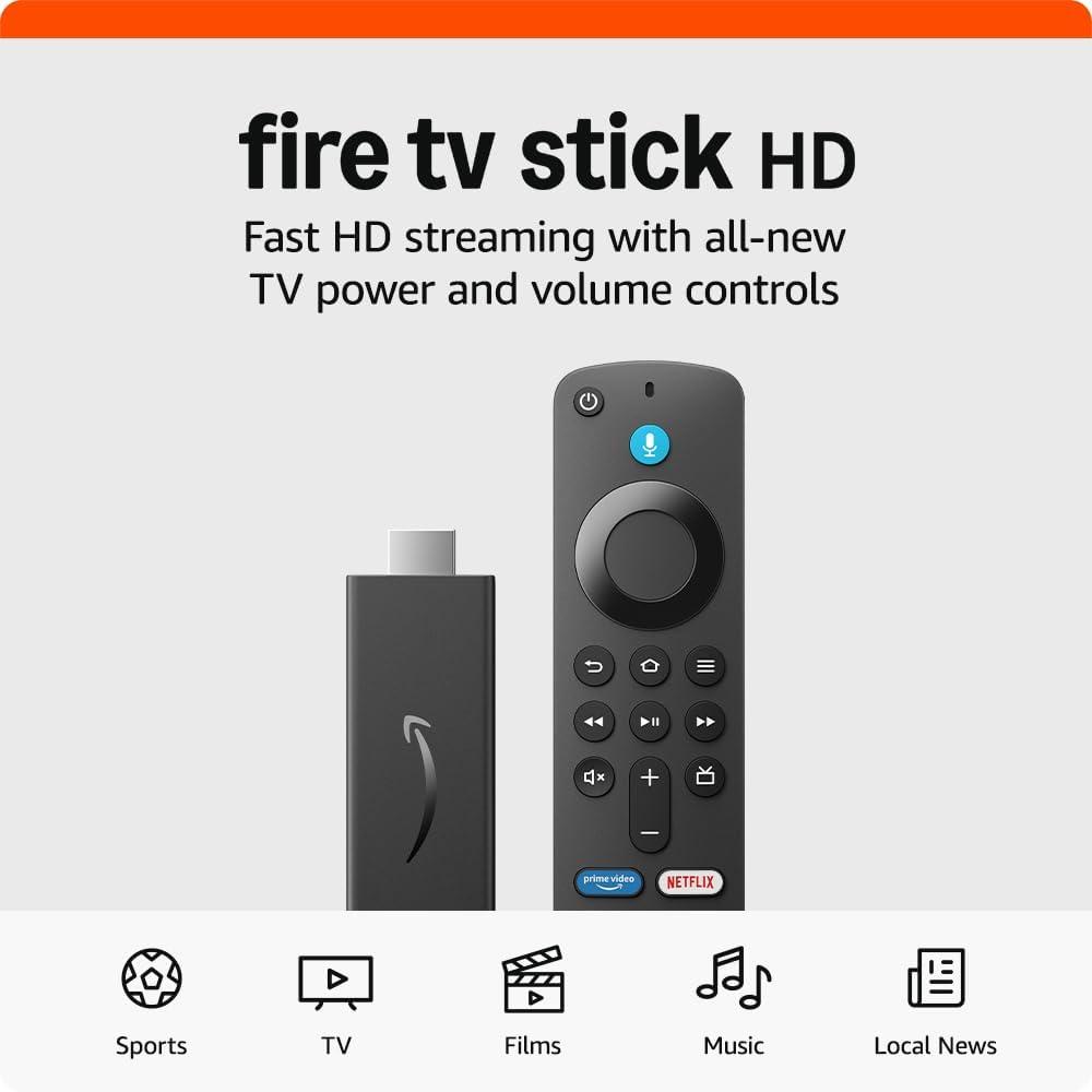 Product image of Amazon Fire TV Stick HD (Newest gen), free and live TV, Alexa Voice Remote, smart home controls, HD streaming