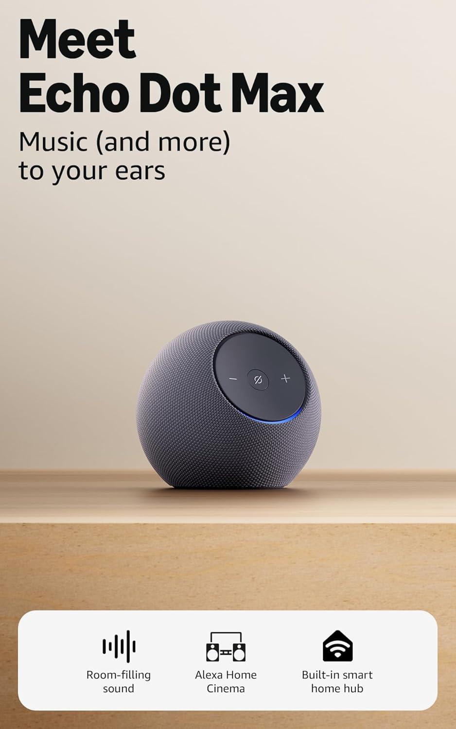 Product image of Amazon Echo Dot Max (newest gen), Alexa speaker with room-filling sound and built-in smart home hub, Graphite