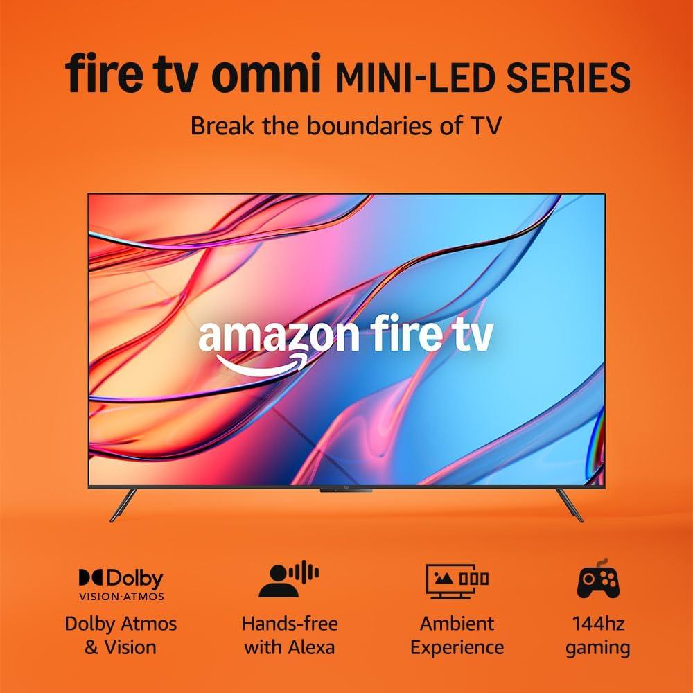 Product image of Amazon Fire TV 65" Omni Mini-LED series, QLED 4K UHD smart TV, Dolby Vision IQ, ambient experience, 144 Hz gaming mode, local dimming, hands-free with Alexa, 2024 release