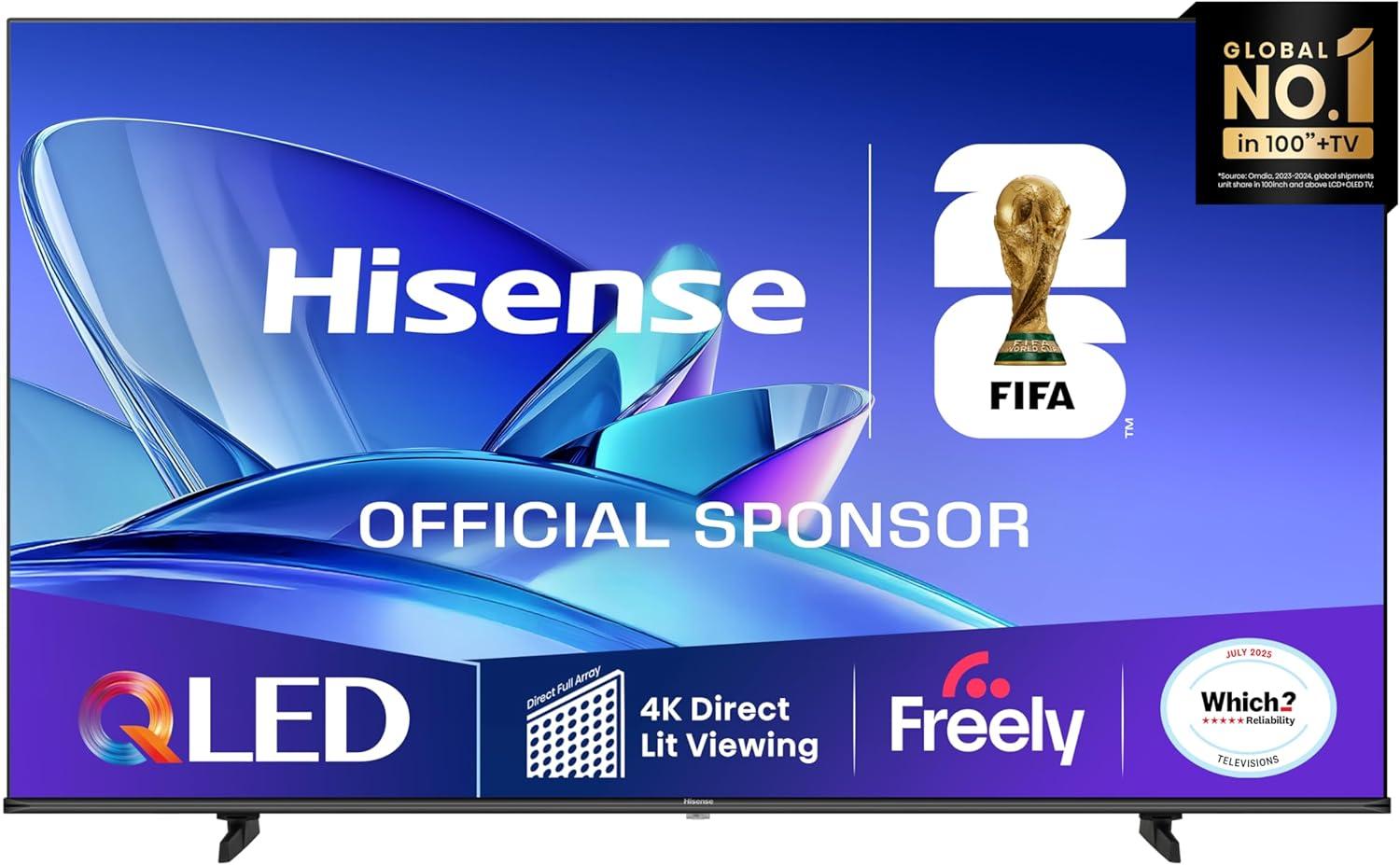 Product image of Hisense 55" 55E78QTUK QLED Smart AI TV - 4K Direct Lit Viewing, Quantum Dot Colour, Hi-View AI Engine, Dolby Vision, Dolby Atmos with Freely, Disney +, YouTube, Netflix