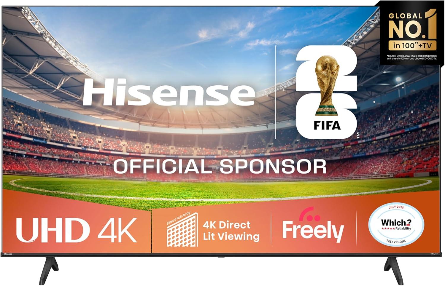 Product image of Hisense 50" 50A6QTUK 4K Ultra HD Smart TV AI TV - 4K UHD, Hi-View AI Engine, Precision Colour, AI Smooth Motion, Sports Mode with Freely, Disney +, YouTube, Netflix