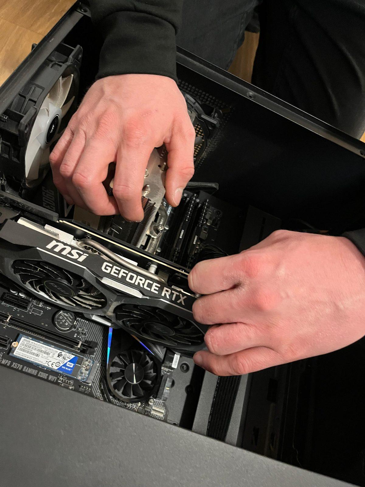 TechMates Expert installing a graphics card inside a desktop PC in Boston, Lincolnshire